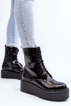 Women's Patent Leather Boots with Chunky Sole Black Movana