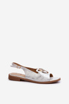 Elegant Women's Sandals with Gold Decoration on Flat Heel Silver S.Barski KV27-053