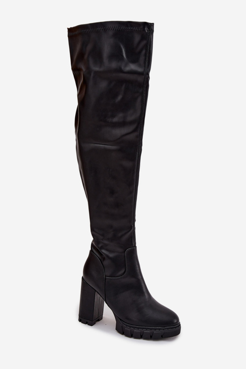 Women's knee-high boots on heel eco leather black Tahlina