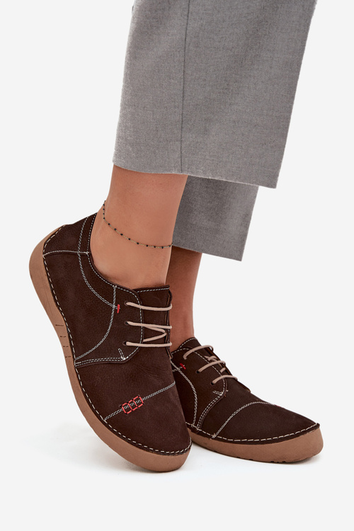 Damskie Półbuty Z Naturalnej Skóry Przeszycia Brązowe Artiker 57C2114