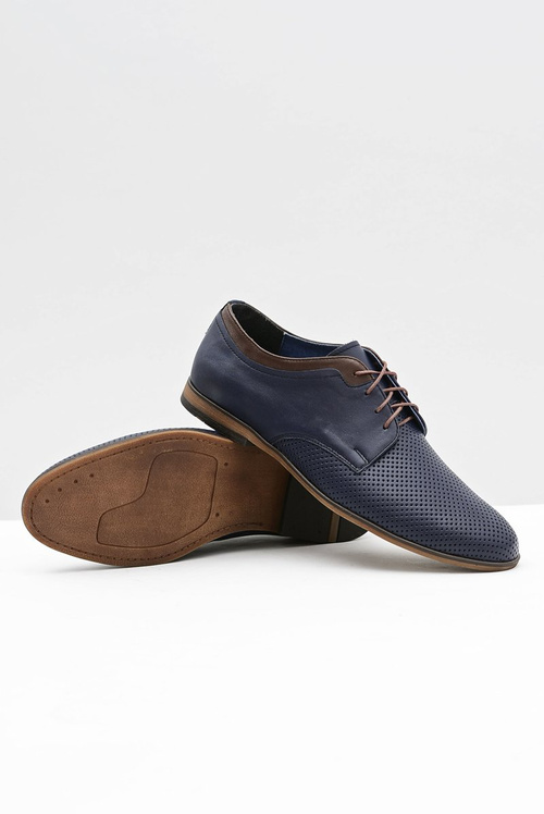 Openwork Men's Leather Semi Shoes Ettore Navy Blue