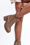 Leather Women's Heeled Ankle Boots Dark Beige Lemar Leocera