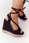 Lace-up Wedge Sandals Black Hawaii
