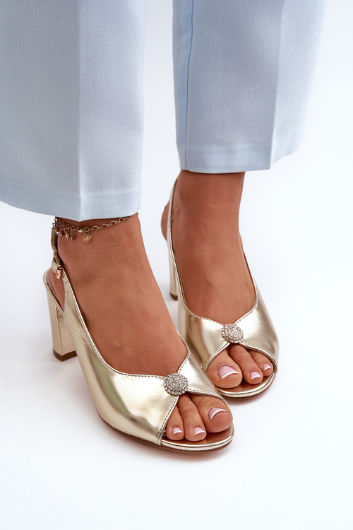 Sandały Eleganckie Damskie Obcas Słupek Złote Trasea 24SD98-6985