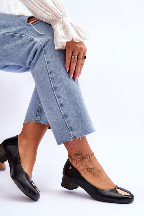 Leather Low Heel Pumps Maciejka 05960-01 Black