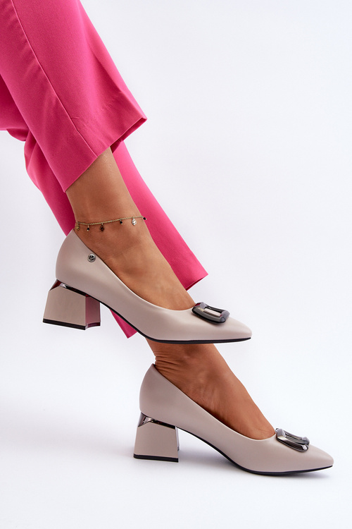 Women's Court Shoes with Block Heel and Grey Decoration Sarala