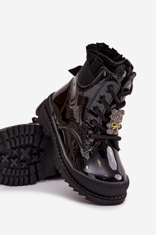 Girls' patent leather ankle boots with zipper black Felori