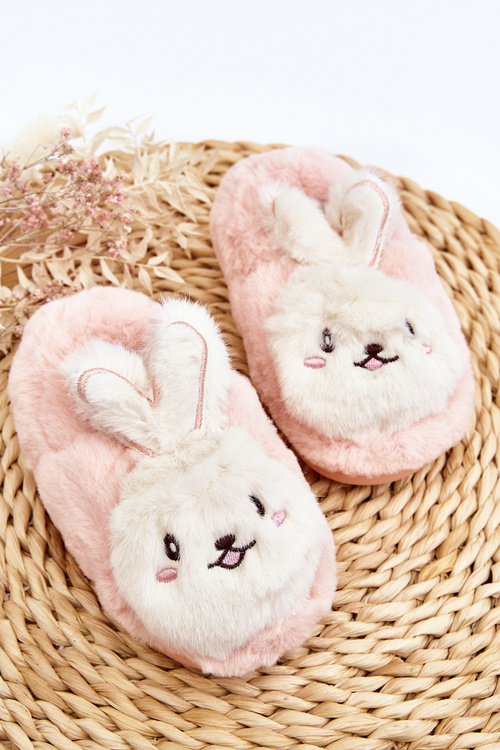 Children's fur slippers with bunny light pink Apolanie