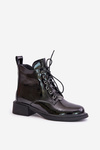 Leather Patent Ankle Boots With Insulation Black Bellani