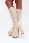 Warm women's ankle boots on a heel and platform light beige Lysara