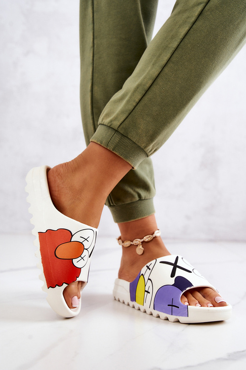 Printed Rubber Slippers White Monsters