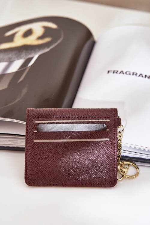 Card Holder With Golden Keychain Eco Leather Brown Iritinme