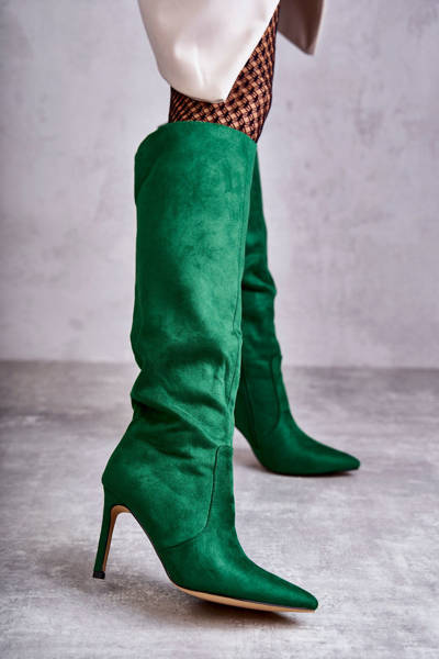 Suede High Heel Boots Green Carite