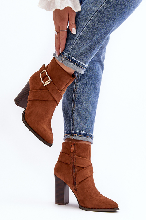 Suede Ankle Boots with Buckle Detail Camel Eftane