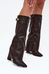 Women's Heeled Boots With Folded Shaft And Golden Detail Chocolate Diorna