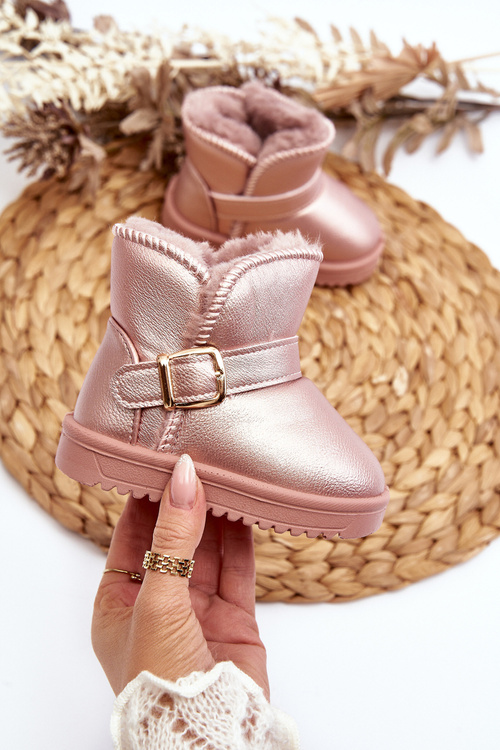 Children's Eco Leather Snow Boots with Pink Strap Orinor