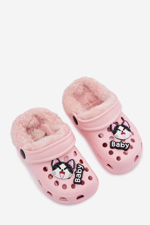 Foam Kids Slides Warm Furry With Buckles Pink Cerelle