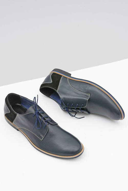 Męskie Półbuty Bednarek Eleganckie Skórzane Granatowe Biagio