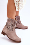 Botki Damskie Zamsz Ażur Cappuccino Lewski Shoes 3301 