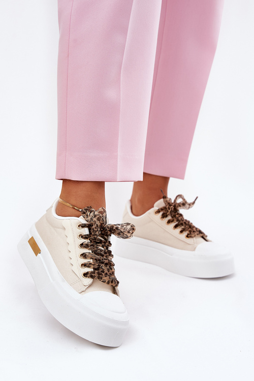Women's Sneakers On Massive Platform With Decorative Lacing Beige Zidora