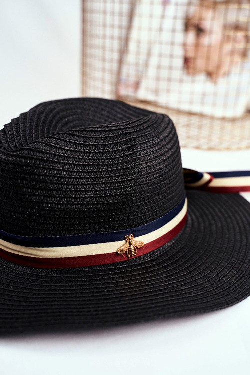 Women's Hat Panama 100% Paper Navy Gold fly