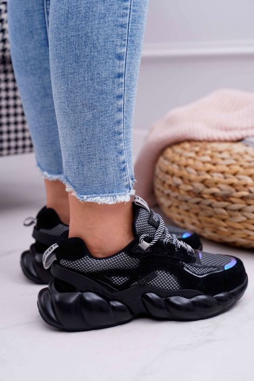 Damskie Sportowe Obuwie Big Star by Daniel Lopez Czarno Szare FF274A553