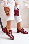 Półbuty Damskie Lakierowane Obcas Klocek Bordowe Artiker 55C0103