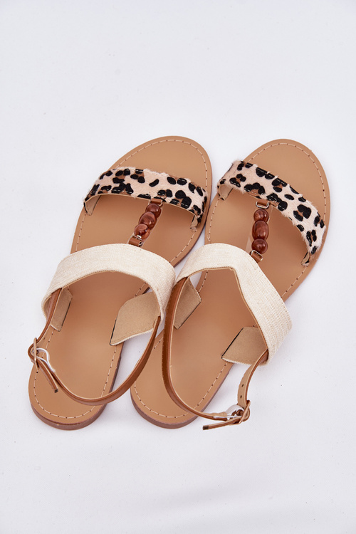 Flat Women Sandals With Beads Leopard Beige Virona