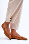 Decorated Suede Ballet Flats Brown Noldaia