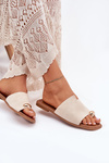 Flat Women's Slippers With Golden Detail Beige Ebilina