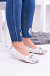 Women's Leather White Openwork Ballerinas Erdola