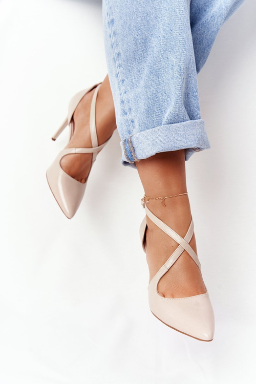 Elegant Leather Pointed High Heels Visconi 7400 Beige