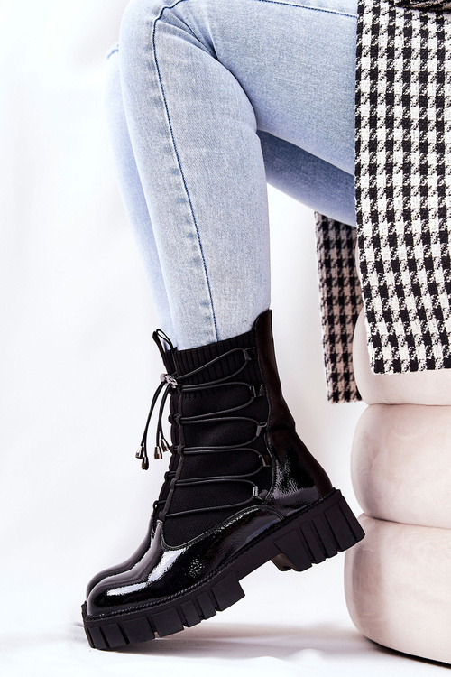 Laquered Worker boots with sock Black Connor