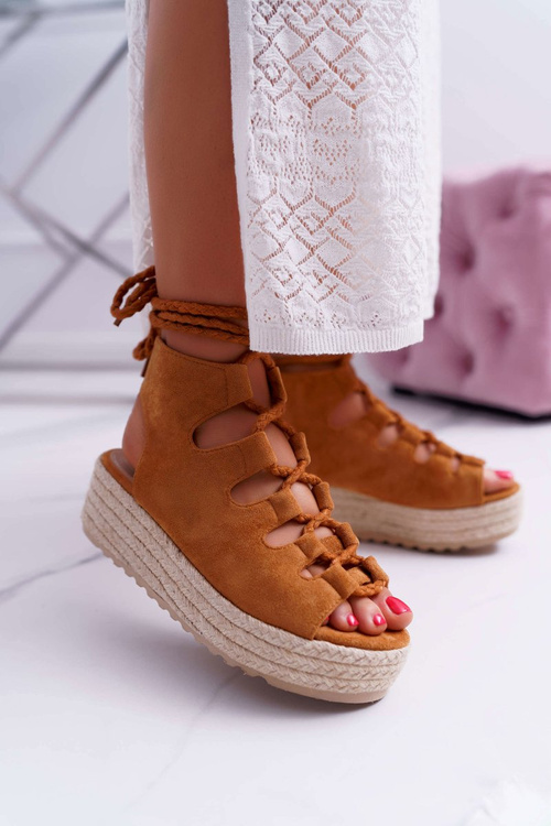Women's Platform Sandals with Espadrilles Lace-up Camel Grand