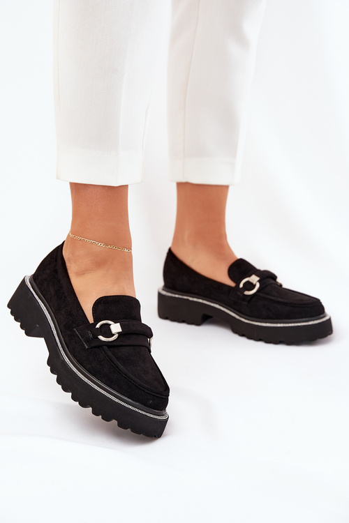 Ladies moccasins decorated with rhinestones black Patina