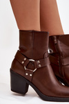 Damskie Botki Obcas Słupek Ocieplane Z Ozdobnym Elementem Brązowe Jurelle