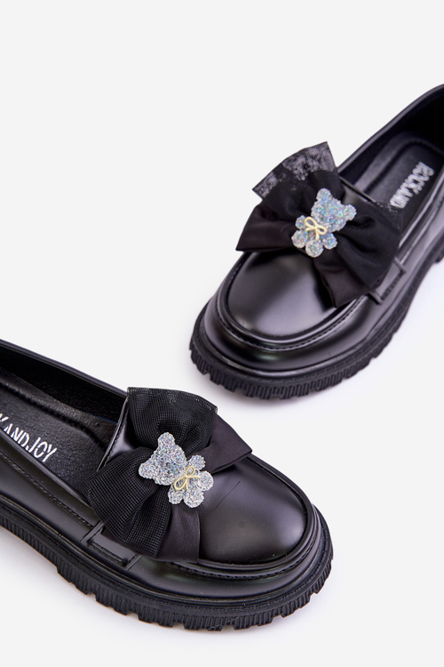 Eko Skórzane Mokasyny Dla Dziewczynki Z Kokardką Czarne Avallesa