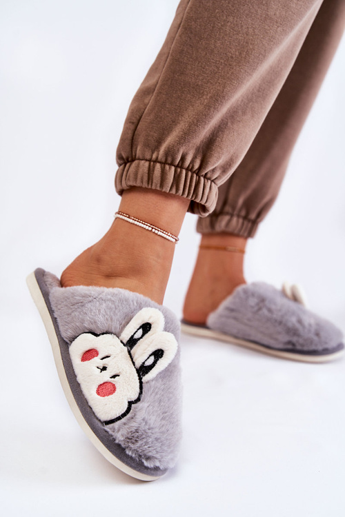 Women's Fur Slippers With Rabbit Grey Trisha