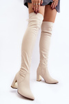 Leather Knee-High Boots on Heel Beige Amalitas