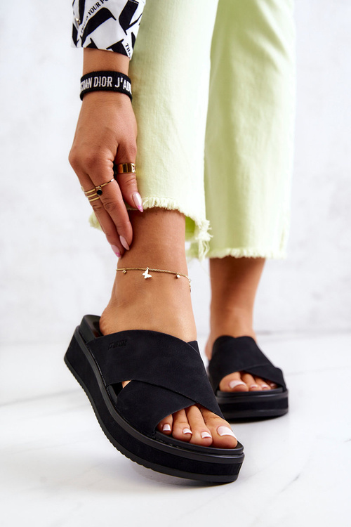 Klapki Skórzane Damskie Czarne Big Star JJ274721 