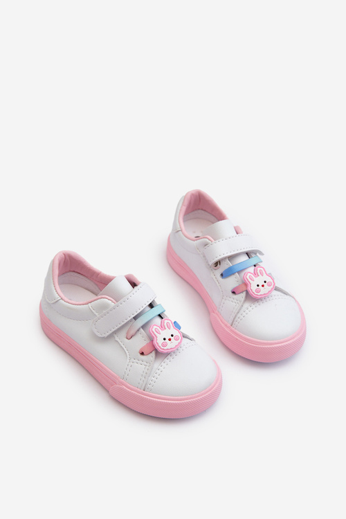 Trampki Sneakersy Dziecięce Z Przypinką Biało-Różowe Pennyn