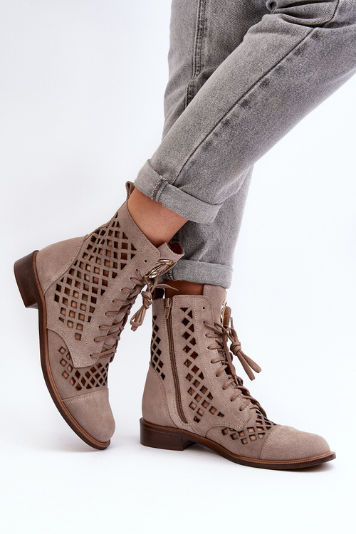 Openwork Leather Boots Zazoo 2695 Beige