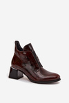Leather Lacquered Block Heel Boots with Decorative Detail Insulated Zazoo 60560 Dark Brown