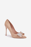 High heels with bow and crystals Beige Marivine