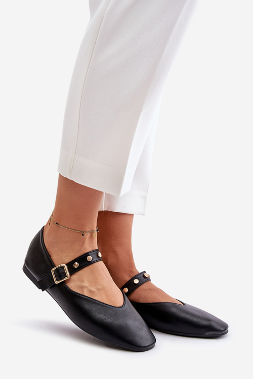 Eco Leather Ballerinas With Strap Black Alcionora