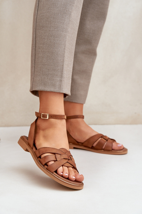 Sandały Skóra Naturalna Płaski Obcas Camel Zazoo 3688