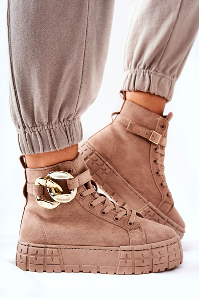 High Sneakers On A Platform Dark Beige Evenia