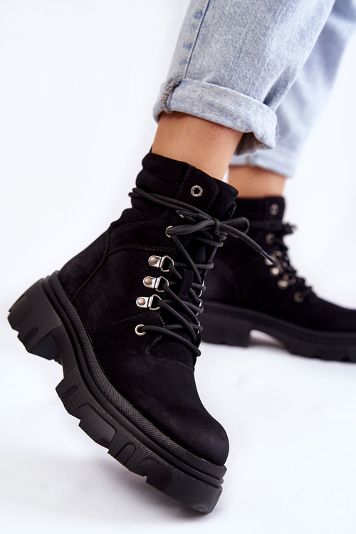 Leather Warm Lace-up Boots Black Merisha