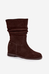 Leather Suede Women's Boots with Ruching Insulation Maciejka K7211-02 Chocolate