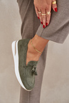 Moccasins On Delicate Wedge Eco Suede Green Challavia